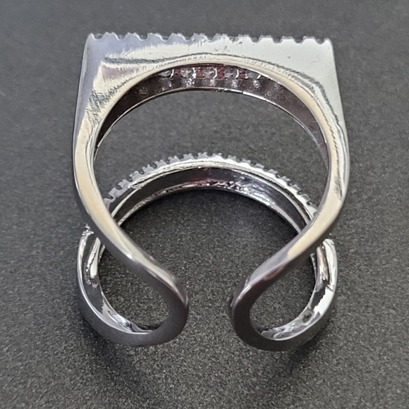 Cubic Zirconia Adjustable Silvertone Fashion Ring EUC Two-Tier - Picture 10 of 13